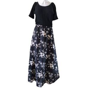 Vintage Blue Dress Woman S Black White Floral Rayon Dress Casual Maxi Boho Beach
